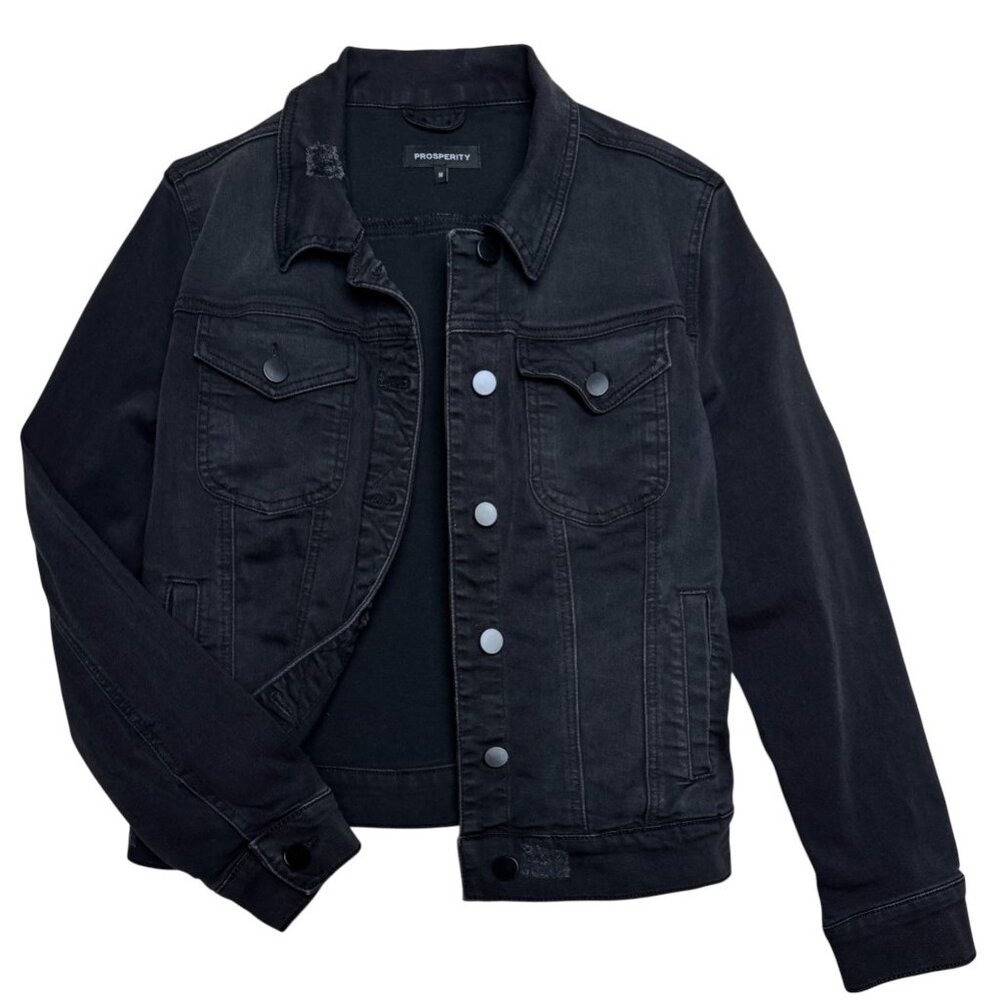 PROSPERITY DISTRESSED OMBRE CHARCOAL BLACK DENIM JACKET CROP STREETWEAR LAYER SM
